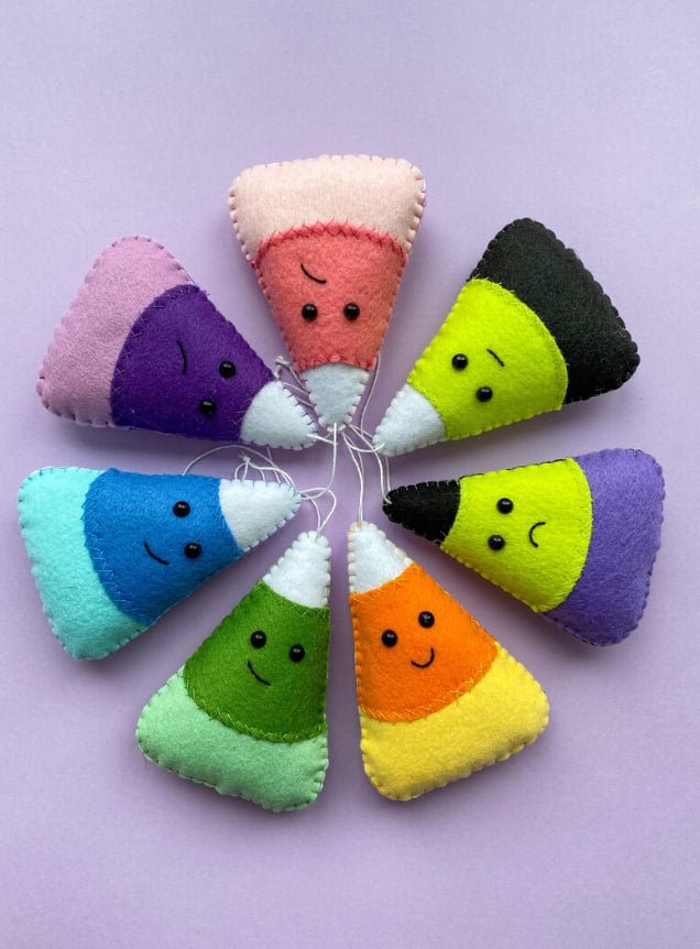 Candy Corn Felt Ornaments – Set of Colorful Stuffed Fall Decorations – Halloween & Thanksgiving Home Decor - WoollyFox